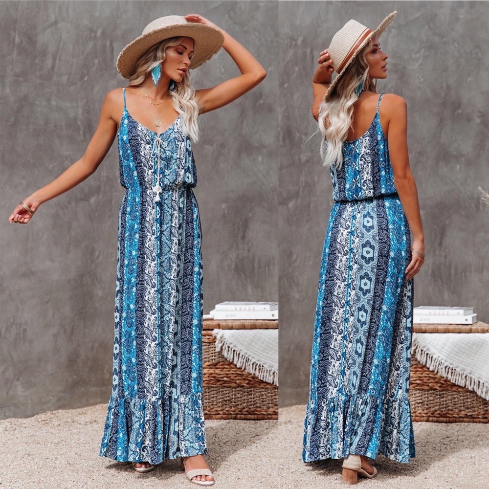 Time Spent Lace Up Paisley Maxi Dress